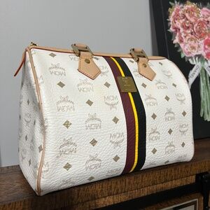 MCM Visetos White Boston Satchel